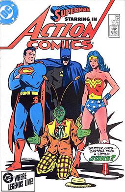 Ambush Bug вместе с Суперменом, Бэтменом и Чудо-женщиной